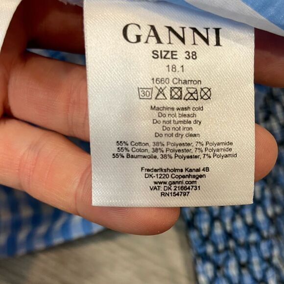 GANNI Blue Plaid Charron Top Crop Longs sleeves blouse Deawstring Front - Picture 8 of 9